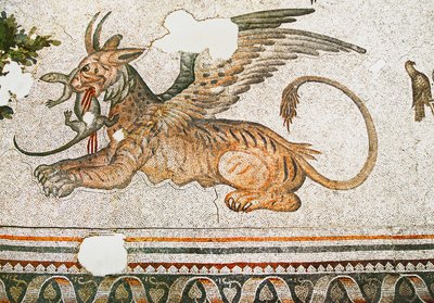 Mosaik, der viser en Tigress-Griffon, der spiser et firben, Arasta Bazaar, Sultan Ahmet-moskeen, Istanbul. af Roman Roman