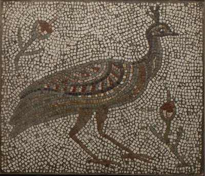 Mosaik med påfugl og blomster, 3.-4. århundrede (mosaik) af Roman Roman