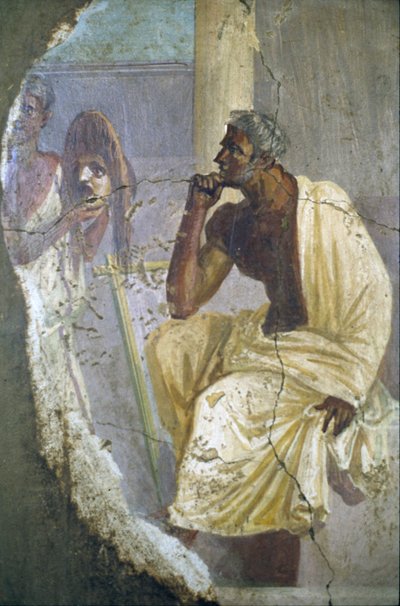 Napoli, freskofragment af skuespiller med maske, fra Pompeji, af Roman Roman