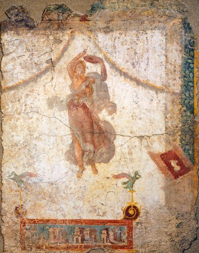 Neljännen Pompeian tyylin maalaus, joka kuvaa lentävää Maenadia tamburiinin kanssa af Roman Roman