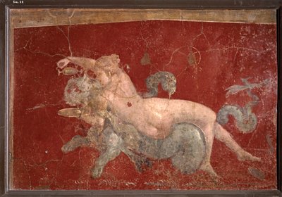 ROMERSK KUNST: Nereide på en søpanter, som hun rækker noget at drikke i et lavt bæger (fresko) af Roman Roman