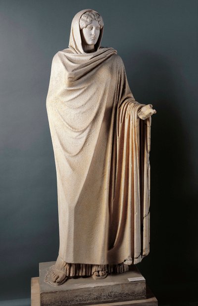 Romersk kunst: "" Aphrodite Sosandra"" Marmorskulptur fra det 1. århundrede efter en græsk original af Calamis (Kalamis) fra det 5. århundrede f.Kr. Bærretter (Baia), Italien. Napoli, det nationale arkæologiske museum af Roman Roman