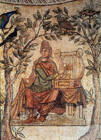 Romersk kunst: Orphee charmerende fugle. Mosaik fra Blanzy-les-Fisms. Lyon, Museum of Fine Arts af Roman Roman
