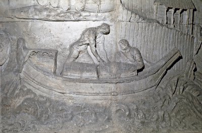 Romersk kunst: "" båd læsser proviant på Donau under den første krig i Dacia"" Form fra 1862, der gengiver bas-reliefferne af søjlen af Trajan (søjle Trajane) (Colonna Traiana) i Rom bygget under kejser Trajans regeringstid ( 53-117). Trajane co af Roman Roman