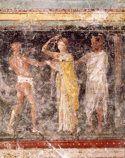 Romersk kunst: kampscene mellem en mand og en kvinde, fra frisen i værelse C, Villa Farnesina (romersk kunst: kampscene mellem en mand og en kvinde, fra frisen i værelse C, Villa farnesina) Rom museo nazionale romano af Roman Roman