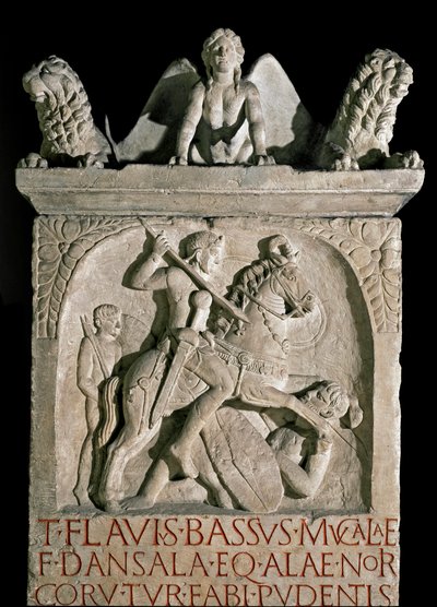 Roman kunst: Begravelsesstele fra aristokraten og den romerske politiker Flavius Bassus Herculanus (kendt omkring 449-452) 5. århundrede e.Kr. Rom, Museo Della Civilta Romana af Roman Roman