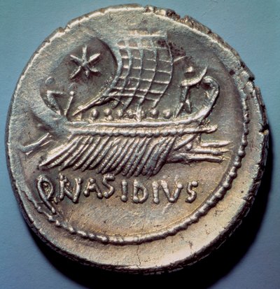 Romersk kunst: sølvmønt, der repræsenterer en romersk kabyss. Paris, B.N. af Roman Roman