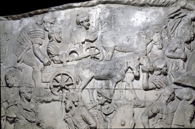 Romersk kunst: "" den romerske armé i gang"" Form fra 1862, der gengiver basreliefferne af søjlen af Trajan (søjle Trajane) (Colonna Traiana) i Rom bygget under kejser Trajans regeringstid (53-117). Trajane-søjlen mindes den sejrrige campa af Roman Roman