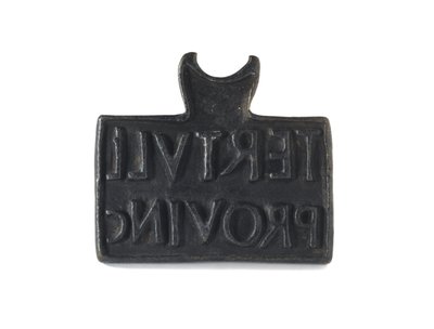 Romersk stempel brugt til stempling af produkter eller ejendom, fra Cramond, Midlothian, AD 140-211 (bronze) af Roman Roman