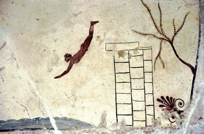 Romersk vægmaleri af graven kaldet dykkeren (tuffatore). af Roman Roman