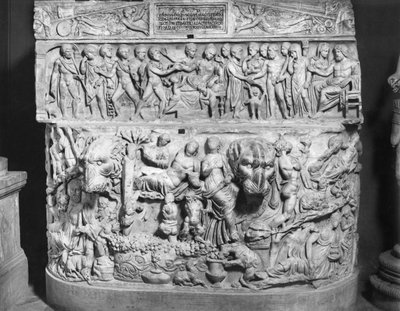 Sarkofag skildrer Alcestis død (marmor) (s/h foto) af Roman Roman