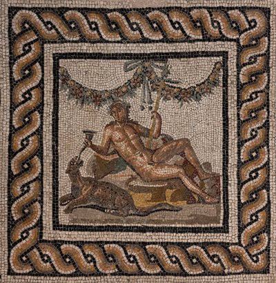 Dionysos hus, en af de romerske domus i Ortaglia: detalje af mosaikgulvet, der repræsenterer Dionysos og panteren (mosaik) af Roman Roman