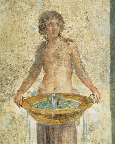 Kvinde bærer en spand vand, detaljer, fra Pompeji, Fresco af Roman Roman