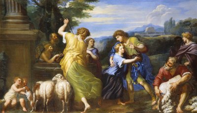 Jacob og Rachel ved brønden (olie på lærred) af Roman School