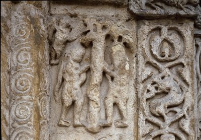 Adam og Eva. Detalje af basilikaens facade, begyndelsen af det 12. århundrede (relief) af Romanesque