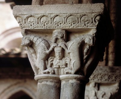 Kapital, der repræsenterer Daniel i løvehulen (skulptur af Romanesque
