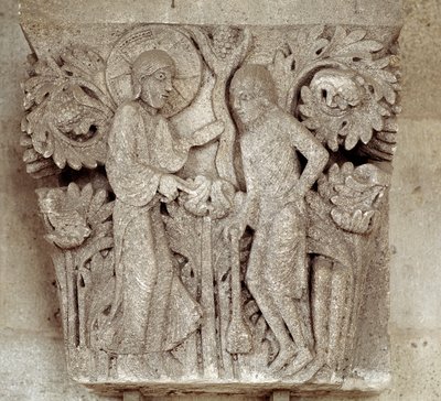 Gud og Kain (udskåret hovedstad) af Romanesque