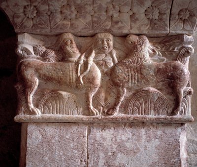 Jagtscene, udskåret hovedstad i Priory-tribunen af Romanesque