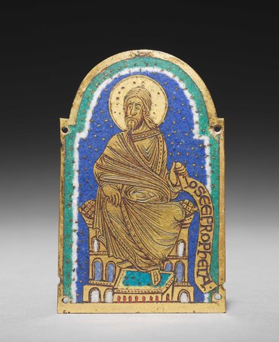 Plade: Siddende profet fra et relikvieskrin: Osea (Hosea), ca. 1170-1180 (forgyldt kobber, champlevé-emalje) af Romanesque
