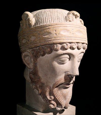 Portræt af den karolingiske konge af Vestfrankrig Lothair (Stenskulptur af Romanesque
