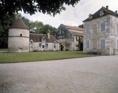 Udsigt over dueslag, kirke og abbeds bolig af Romanesque