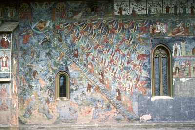 Himlens stige, maleri på nordfronten af kirken, ca. 1601 af Romanian School