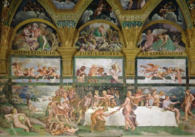Amors og Psyches kammer, forberedelser til gudernes banket til Amors og Psyches bryllup af Romano Giulio