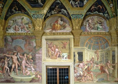 Psykens rum. Venus og Mars bader; Bacchus og Ariadne; Venus og Adonis overraskede af Mars af Romano Giulio