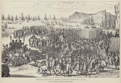 Vilhelm af Oranges ankomst til England, november 1688 (litho) af Romeyn de (after) Hooghe