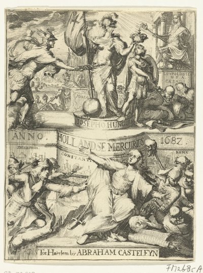 Titelside for det hollandske Merkur omkring år 1687 af Romeyn de Hooghe (attributed to)