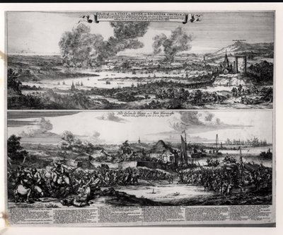 Hollandsk angreb på Medway-floden den 20. og 21. juni 1667, graveret af Nicolas Visscher (1618-1709) af Romeyn de Hooghe