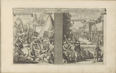Læger i Arclada; Jesuit barberet af en tollmaster i Golkonda Guerisons infames des Arclades / Rude Healings // Roi de Golconde, Douane, etc / Tolrecht, en Cases (titel på objekt) Les Indes Orientales et Occidentales et autres af Romeyn de Hooghe
