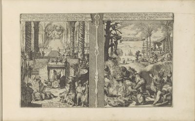 Tartarkejserens hof; Brasilianske Tapoeiers tilbereder deres mad Tartarische Keyzer / Empereur des Tartares et sa magnificence // Brasiliaensche Clothing / Brasiliens, Tapuyers, etc (titel på objektet) Les Indes Orientales et Occidentales et autre af Romeyn de Hooghe
