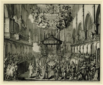 Choir of Westminster Abbey med dronningens begravelsesceremoni, 1695 In