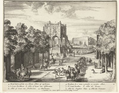 Avenue i parken Enghien, der fører til en pavillon The Park of Enghien (Enghien) (serietitel) af Romeyn de Hooghe