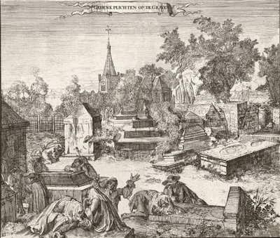Sorg på den portugisisk-jødiske kirkegård i Beth Haim af Ouderkerk på Amstel i Holland - Indgravering af Romeyn de Hooghe (1645-1708) af Romeyn de Hooghe