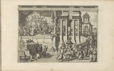 Modtaget ceremoni af Chinezen Chinese Gasteryen en Pracht / Kinesernes fester og storslåethed (titel på objektet) Øst- og Vestindien og andre steder (serietitel) af Romeyn de Hooghe