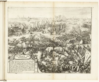 Slaget om Kauwenstein-diget, 1585 La digue de Covestein (titel på objekt) Guerres de Flandres (serietitel) af Romeyn de Hooghe