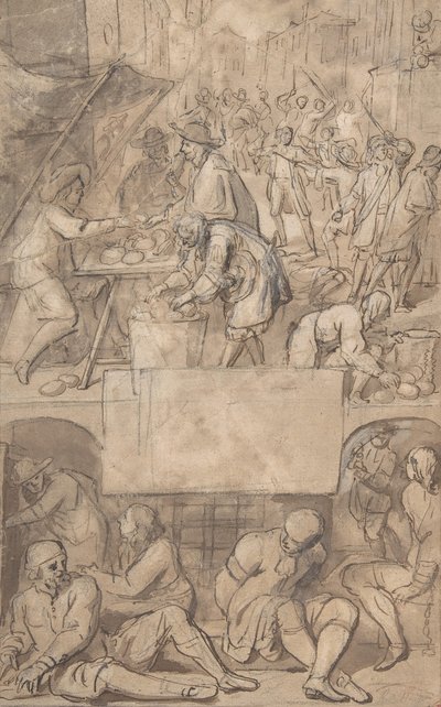 Studie til en titelside: Allegory of Commerce and a Debtor