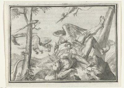 Titelblad til pjecen: De Geplukte Tapoeijer, 1702 De Plukte Tapoeijer (titel på objekt) Esopus in Europe (serietitel) af Romeyn de Hooghe