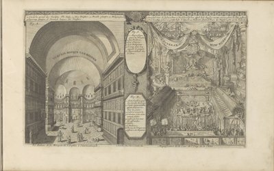 tyrkisk moské i Konstantinopel; Keizerlijkhof i Kina Turksche håner van binnen / Det indre af S. Sophia-moskeen, i Konstantinopel // Kinesisk Hof Pomp / Magnificience of the Court of Emp. fra Kina. (titel på objekt) Ostindien og O af Romeyn de Hooghe