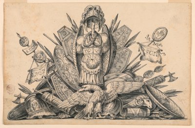 Tegning, Et trofæ af våben beregnet til at blive udført i maleri, 1830-1850 af Romolo Achille Liverani