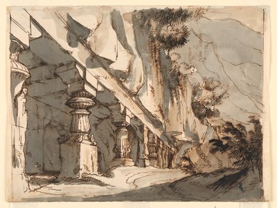 Scenedesign, hule og tempel af Romolo Achille Liverani