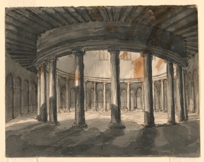 Scenedesign, interiør af cirkulær bygning af Romolo Achille Liverani