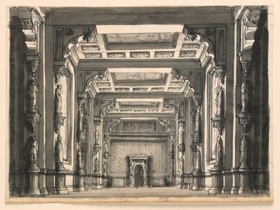 Scenedesign, interiør af Gothic Hall af Romolo Achille Liverani