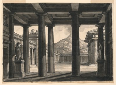 Scenedesign til operaen "The Last Day of Pompeii," på La Scala, Milano, 1827 af Romolo Achille Liverani