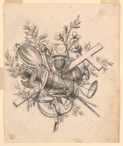 Trofæ med symboler for dyderne af Romolo Achille Liverani