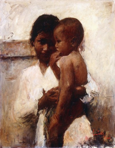 Affection, a Javanese Beauty Holding a Child (olie på lærred) af Romualdo Locatelli