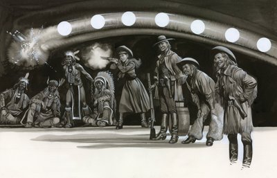 Annie Oakley demonstrerer sin skydefærdighed af Ron Embleton