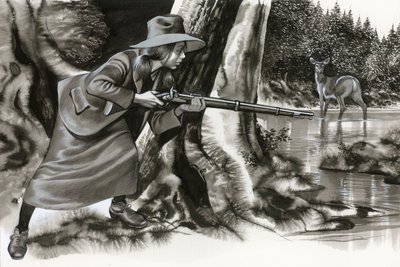 Annie Oakley skyder en buk af Ron Embleton